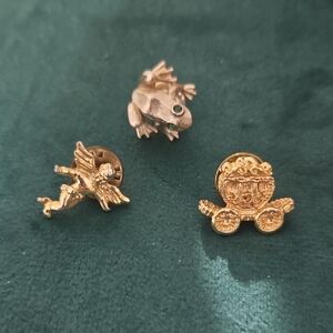 Gold Tone Brooch Set with Frog, Angel, and Carriage